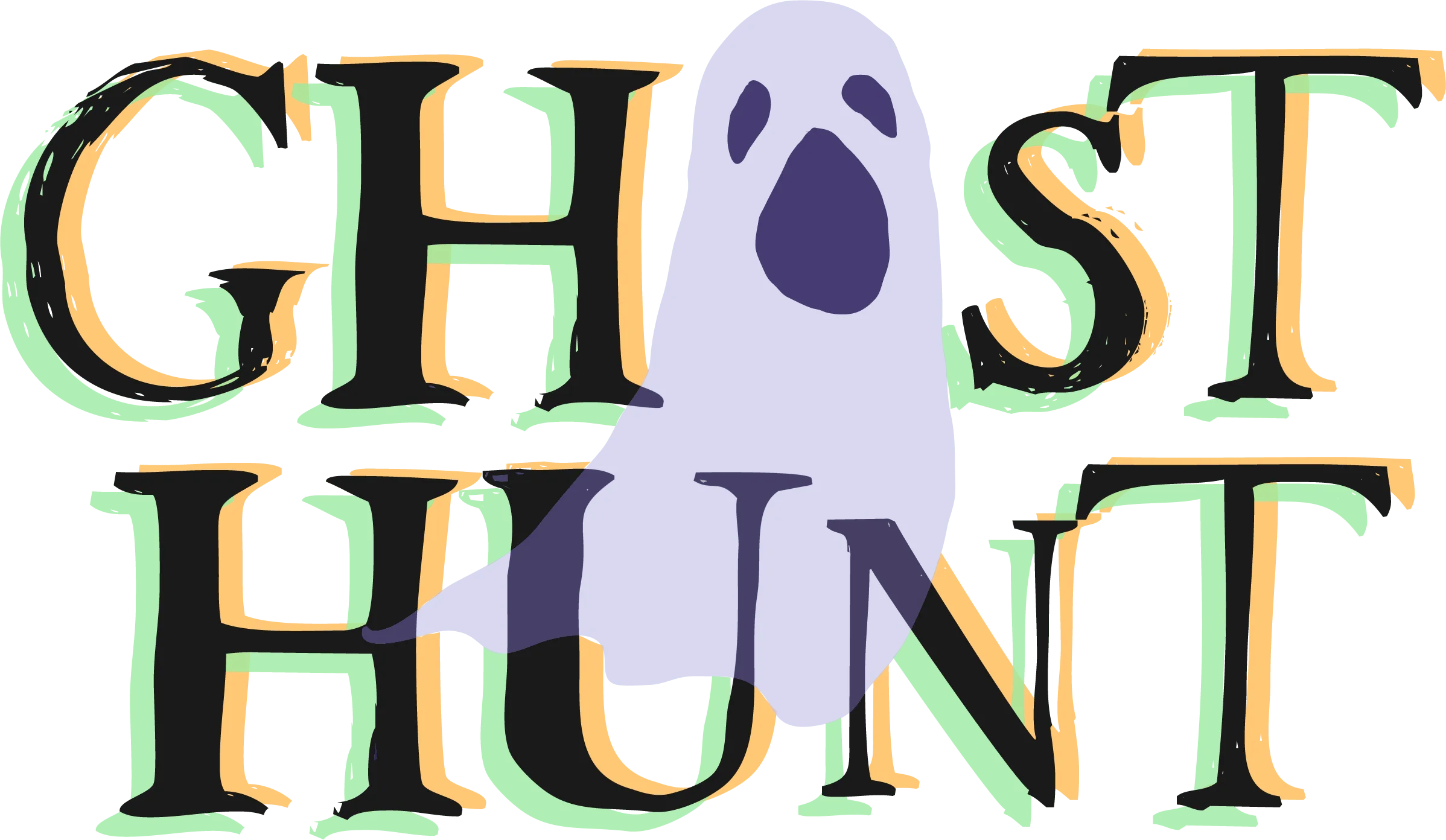 Ghost Hunt logo with a glowing ghost and flashlight beams