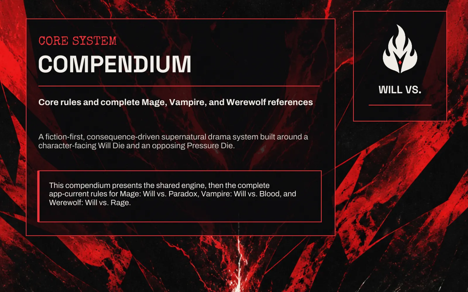 Will Vs. Core System Compendium cover in black, red, and white